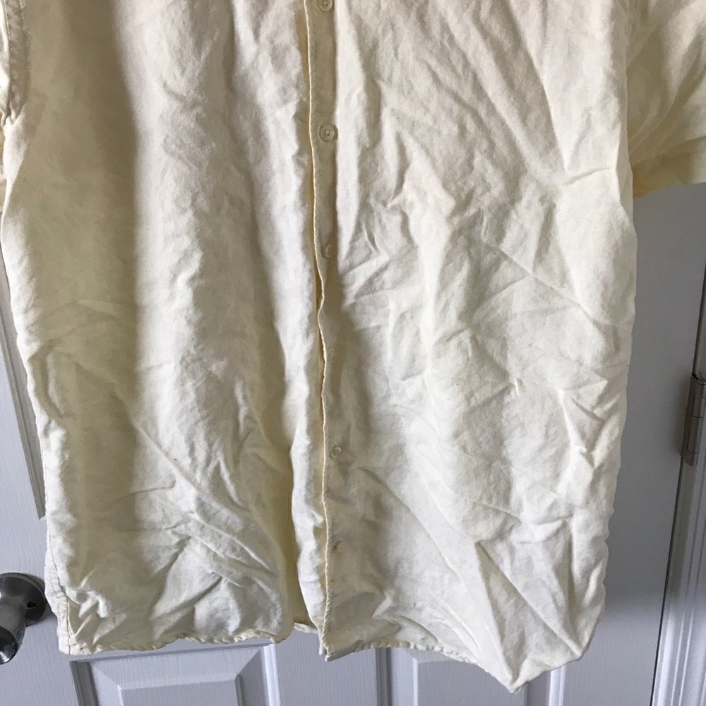 Old navy mens linen cotton blend yellow button down shirt - Picture 4 of 9